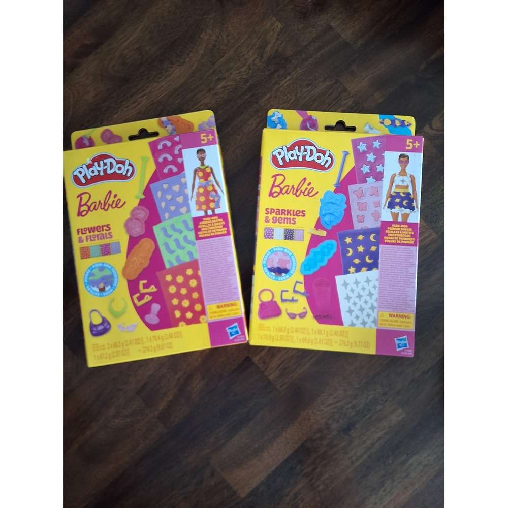 Play-Doh Barbie Refill Sets Flowers & Florals Sparkles & Gems G1363 G1364 Lot 2